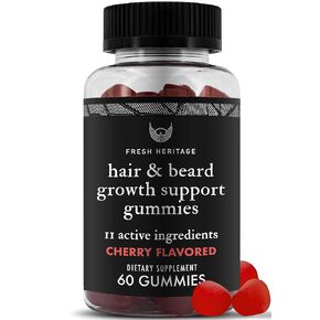 Fresh Heritage Beard Hair Regrowth for Men 60 Gummies - Premium Beard Hair Pills, Hair Vitamins for Men - Beard Hair Growth Vitamins for Men, Helps Stop Hair Loss & Regrow Hair Beard - Cherry Flavor