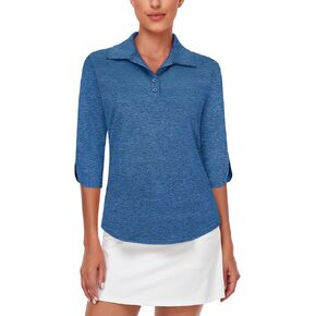 LURANEE Womens Golf Shirt Quick Dry 3/4 Sleeve T Shirts 2-Buttons Polo Workout Tops UPF 50+ Shirts S-2XL