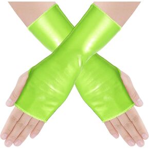 obmwang Shiny Fingerless Metallic Gloves Cosplay Fingerless Gloves Gothic Punk Rock Stage Gloves for Women and Girls