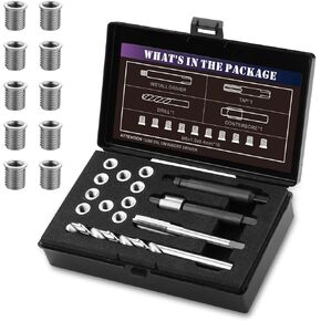 M6X1.0 Thread Repair Kit with 9.4mm Insert HSS Drill, Tap, Installation Driver, Counterbore, Stainless Steel Insert M6X1.0X9.4mmX10 PCS