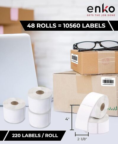 enKo (6 بكرات، 1320 ملصقًا) ملصقات العناوين والشحن 30323 (2-1/8 × 4 بوصات) متوافقة مع Dymo LabelWriter in Kuwait