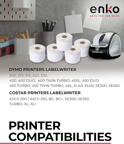 enKo (6 بكرات، 1320 ملصقًا) ملصقات العناوين والشحن 30323 (2-1/8 × 4 بوصات) متوافقة مع Dymo LabelWriter in Kuwait