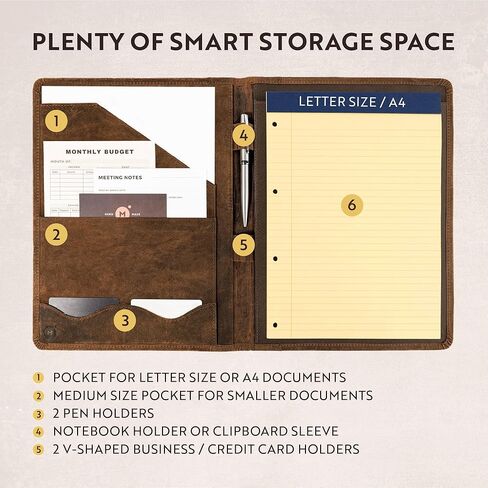 Moonster Leather Portfolio Professional Organizer Padfolio – Resume Folder with Luxury Pen - Leather Binder Portfolio Writing Pad with Business Card Holder - Portfolio Folder for Men & Women in Kuwait