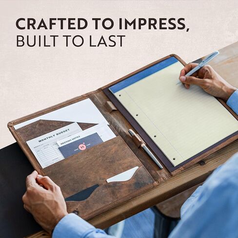 Moonster Leather Portfolio Professional Organizer Padfolio – Resume Folder with Luxury Pen - Leather Binder Portfolio Writing Pad with Business Card Holder - Portfolio Folder for Men & Women in Kuwait