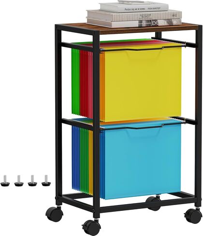 Snughome Rolling File Carts with Wheels Hanging Files for Letter Size, 2 Tiers Metal Movable File Cart, Pull-Out Filing Holder in Kuwait