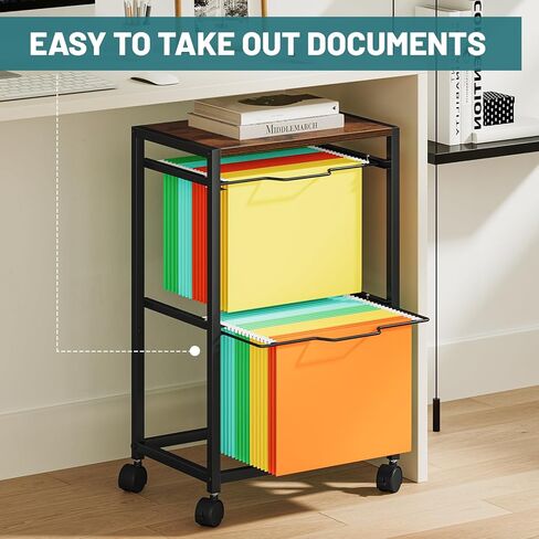 Snughome Rolling File Carts with Wheels Hanging Files for Letter Size, 2 Tiers Metal Movable File Cart, Pull-Out Filing Holder in Kuwait