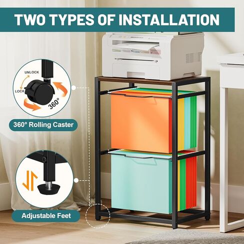 Snughome Rolling File Carts with Wheels Hanging Files for Letter Size, 2 Tiers Metal Movable File Cart, Pull-Out Filing Holder in Kuwait