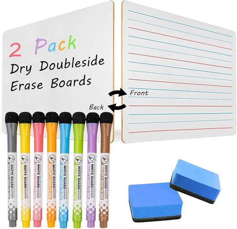 20 Pcs 9"x12" Double Sided Dry Erase Boards, Small Whiteboards with Lines for Students Classroom Teachers School Supplies Office with 24Pens 24 Erasers 24 Pen Clips in Saudi Arabia