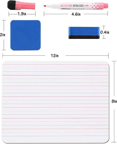 20 Pcs 9"x12" Double Sided Dry Erase Boards, Small Whiteboards with Lines for Students Classroom Teachers School Supplies Office with 24Pens 24 Erasers 24 Pen Clips in Saudi Arabia