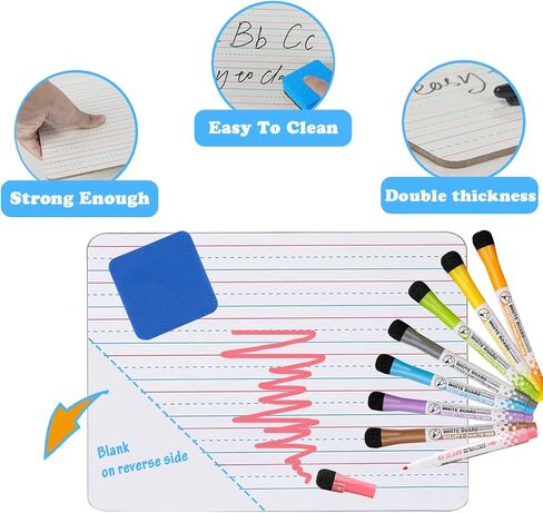 20 Pcs 9"x12" Double Sided Dry Erase Boards, Small Whiteboards with Lines for Students Classroom Teachers School Supplies Office with 24Pens 24 Erasers 24 Pen Clips in Saudi Arabia
