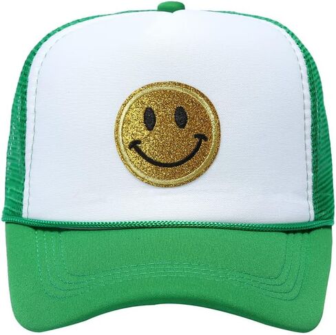 Lin Su Fashion Smile Face Sequins Baseball Cap Printing Neon High Crown Foam Mesh Back Trucker Hat-for Men and Women in Saudi Arabia