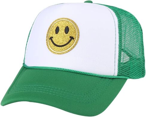 Lin Su Fashion Smile Face Sequins Baseball Cap Printing Neon High Crown Foam Mesh Back Trucker Hat-for Men and Women in Saudi Arabia