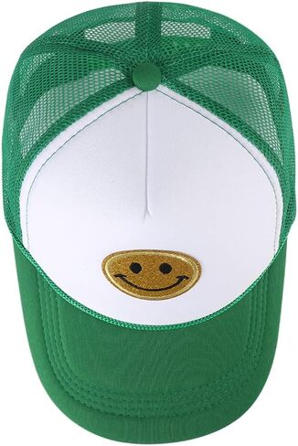 Lin Su Fashion Smile Face Sequins Baseball Cap Printing Neon High Crown Foam Mesh Back Trucker Hat-for Men and Women in Saudi Arabia