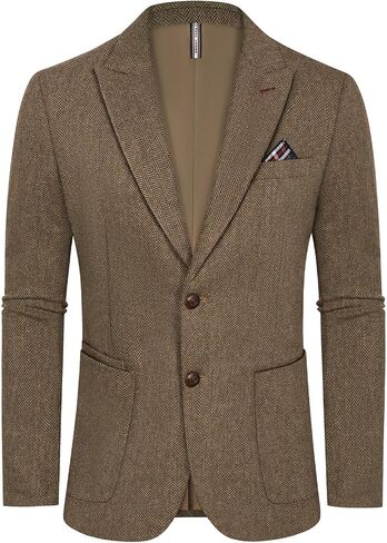 PJ PAUL JONES Mens Blazer Vintage Herringbone Tweed Blazer Two Button Wool Blend Sport Coat with Pocket Square in Saudi Arabia