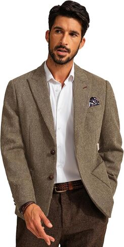 PJ PAUL JONES Mens Blazer Vintage Herringbone Tweed Blazer Two Button Wool Blend Sport Coat with Pocket Square in Saudi Arabia