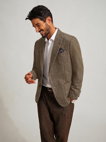 PJ PAUL JONES Mens Blazer Vintage Herringbone Tweed Blazer Two Button Wool Blend Sport Coat with Pocket Square in Saudi Arabia