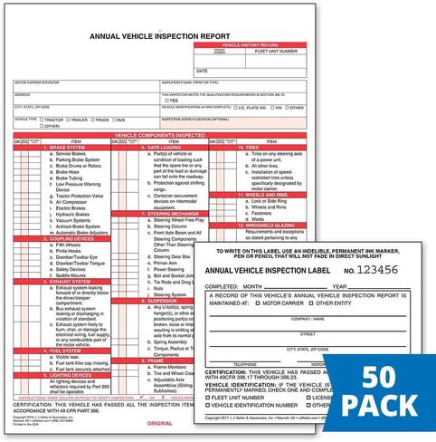 J. J. Keller 10-Pack, Annual Vehicle Inspection Report Form & Adhesive Vinyl Label 2-Ply, 3-Ply Carbonless Form, Bundle Shrinkwrapped, DOT Compliant in Saudi Arabia