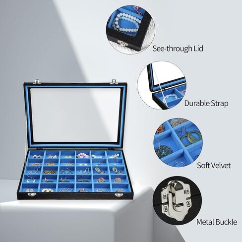 Stratalife Jewelry Holder Organizer Jewelry Drawer Organizer Earring Holder Jewelry Organizer Tray Earring Organizer for Women Girls Anti Tarnish Jewelry Box 30 Grid (Blue Black) in Saudi Arabia
