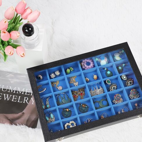 Stratalife Jewelry Holder Organizer Jewelry Drawer Organizer Earring Holder Jewelry Organizer Tray Earring Organizer for Women Girls Anti Tarnish Jewelry Box 30 Grid (Blue Black) in Saudi Arabia