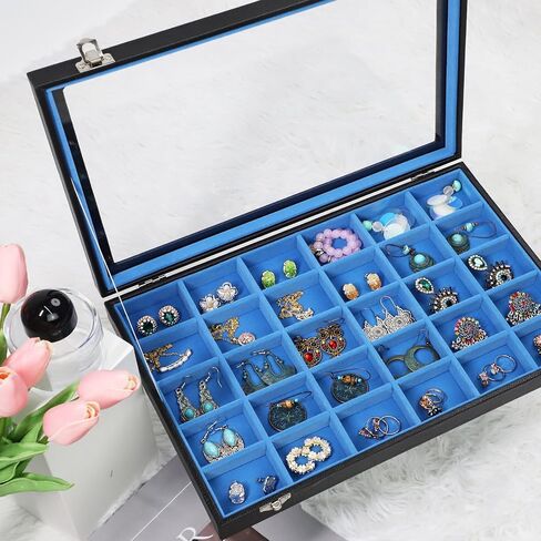 Stratalife Jewelry Holder Organizer Jewelry Drawer Organizer Earring Holder Jewelry Organizer Tray Earring Organizer for Women Girls Anti Tarnish Jewelry Box 30 Grid (Blue Black) in Saudi Arabia