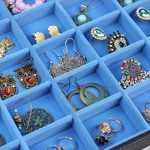 Stratalife Jewelry Holder Organizer Jewelry Drawer Organizer Earring Holder Jewelry Organizer Tray Earring Organizer for Women Girls Anti Tarnish Jewelry Box 30 Grid (Blue Black) in Saudi Arabia