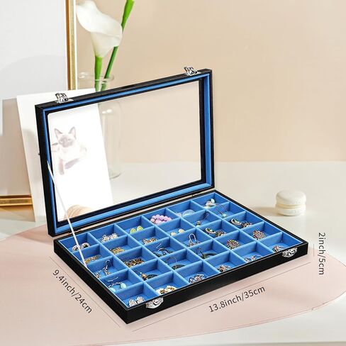 Stratalife Jewelry Holder Organizer Jewelry Drawer Organizer Earring Holder Jewelry Organizer Tray Earring Organizer for Women Girls Anti Tarnish Jewelry Box 30 Grid (Blue Black) in Saudi Arabia