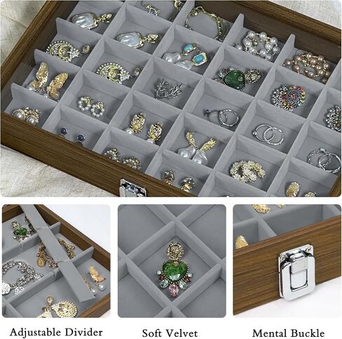 Stratalife Wood Jewelry Organizer Jewelry Tray 40 Grid Jewelry Holder Organizer Jewelry Box Jewelry Tray with Lid Earring Organizer Jewelry Storage Jewelry Trays for Drawers Vintage Style in Saudi Arabia