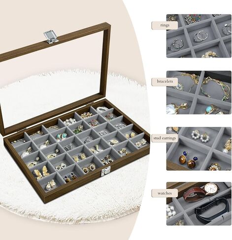 Stratalife Wood Jewelry Organizer Jewelry Tray 40 Grid Jewelry Holder Organizer Jewelry Box Jewelry Tray with Lid Earring Organizer Jewelry Storage Jewelry Trays for Drawers Vintage Style in Saudi Arabia