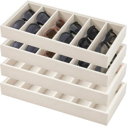 4 Pieces Velvet Sunglasses Organizer 6 Grid Sunglass Organizer Tray Velvet Glasses Tray Stackable Glasses Display Case Velvet Jewelry Tray for Women for Glasses Jewelry Watch Organizer Tray in Saudi Arabia