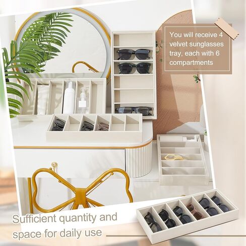 4 Pieces Velvet Sunglasses Organizer 6 Grid Sunglass Organizer Tray Velvet Glasses Tray Stackable Glasses Display Case Velvet Jewelry Tray for Women for Glasses Jewelry Watch Organizer Tray in Saudi Arabia