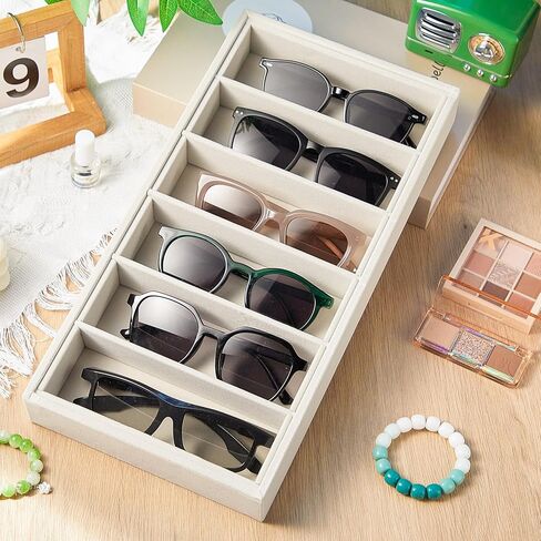 4 Pieces Velvet Sunglasses Organizer 6 Grid Sunglass Organizer Tray Velvet Glasses Tray Stackable Glasses Display Case Velvet Jewelry Tray for Women for Glasses Jewelry Watch Organizer Tray in Saudi Arabia