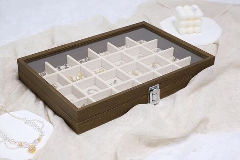 Wudygirl Jewelry Box for Women Wooden Jewelry Organizer 30 Grid Jewelry Box with Hinged Lid Earring Holder Organizer Jewelry Tray for Rings Bracelets Brooches (Gray 30 Grid) in Saudi Arabia