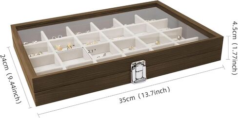 Wudygirl Jewelry Box for Women Wooden Jewelry Organizer 30 Grid Jewelry Box with Hinged Lid Earring Holder Organizer Jewelry Tray for Rings Bracelets Brooches (Gray 30 Grid) in Saudi Arabia