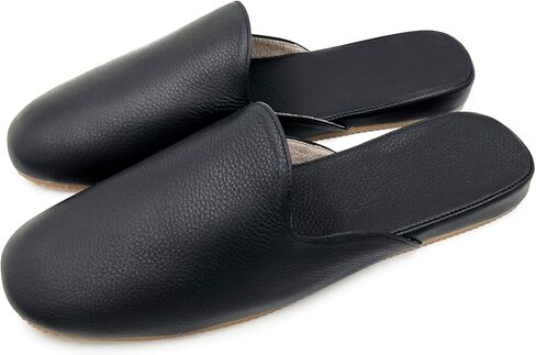 Hyfant Men's Leather Slippers Genuine Leather Slippers for Men Scuff Slippers with Memory Foam Minimalist Mules House Slip-on Shoes for Office Home Bedroom Living Room Guests Visitor in Kuwait