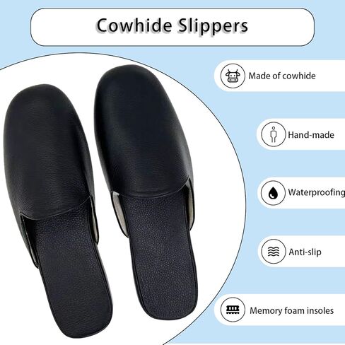 Hyfant Men's Leather Slippers Genuine Leather Slippers for Men Scuff Slippers with Memory Foam Minimalist Mules House Slip-on Shoes for Office Home Bedroom Living Room Guests Visitor in Kuwait