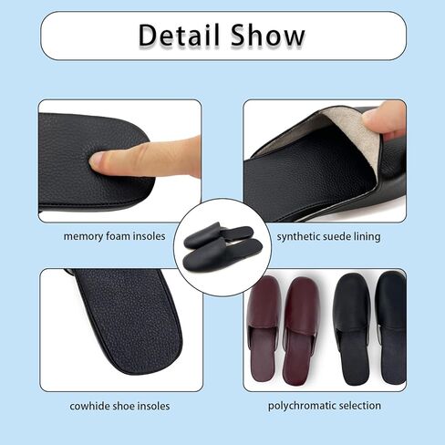 Hyfant Men's Leather Slippers Genuine Leather Slippers for Men Scuff Slippers with Memory Foam Minimalist Mules House Slip-on Shoes for Office Home Bedroom Living Room Guests Visitor in Kuwait