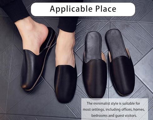 Hyfant Men's Leather Slippers Genuine Leather Slippers for Men Scuff Slippers with Memory Foam Minimalist Mules House Slip-on Shoes for Office Home Bedroom Living Room Guests Visitor in Kuwait