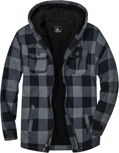 SCODI Men's Flannel Jacket Sherpa Lined Hoodies Zip Up Fleece Plaid Shirt Jackets Winter Outdoor Coat Warm Outwear in Saudi Arabia