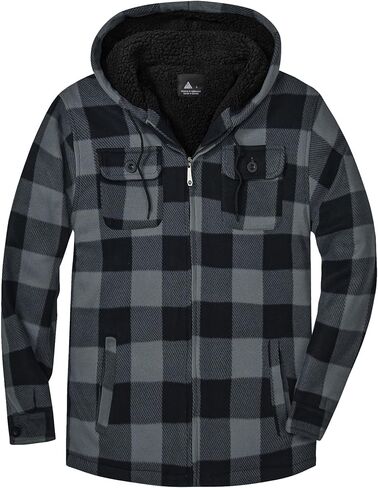 SCODI Men's Flannel Jacket Sherpa Lined Hoodies Zip Up Fleece Plaid Shirt Jackets Winter Outdoor Coat Warm Outwear in Saudi Arabia