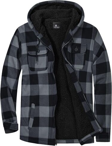 SCODI Men's Flannel Jacket Sherpa Lined Hoodies Zip Up Fleece Plaid Shirt Jackets Winter Outdoor Coat Warm Outwear in Saudi Arabia