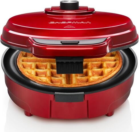 Chefman Anti-Overflow Belgian Waffle Maker w/Shade Selector, Temperature Control, Mess Free Moat, Round Iron w/Nonstick Plates & Cool Touch Handle, Measuring Cup Included, Black in Saudi Arabia