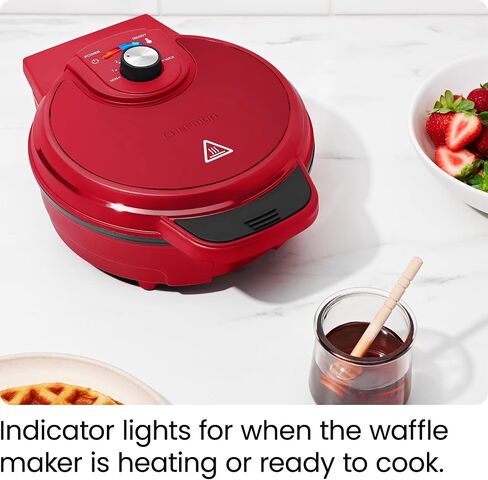 Chefman Anti-Overflow Belgian Waffle Maker w/Shade Selector, Temperature Control, Mess Free Moat, Round Iron w/Nonstick Plates & Cool Touch Handle, Measuring Cup Included, Black in Saudi Arabia
