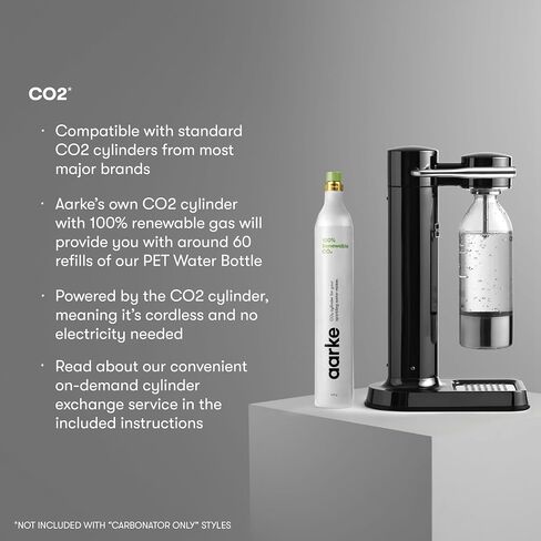 Aarke Carbonator 3 - Sparkling Water Maker & CO2 Cylinder, Stainless Steel | CO2 Cylinder Included, Stainless Steel, Cordless Soda Maker for Home, Carbonated Water Machine, BPA-free PET Bottle Included in Kuwait