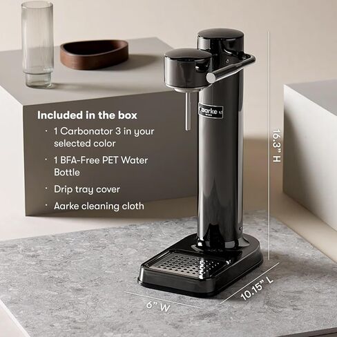Aarke Carbonator 3 - Sparkling Water Maker & CO2 Cylinder, Stainless Steel | CO2 Cylinder Included, Stainless Steel, Cordless Soda Maker for Home, Carbonated Water Machine, BPA-free PET Bottle Included in Kuwait