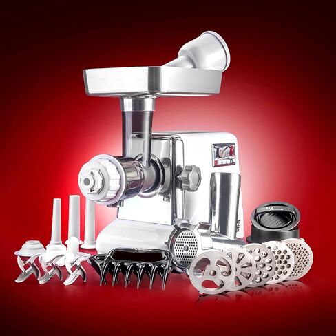 STX International Turboforce 3000 Series 5-in-1 Electric Meat Grinder | 3000W Max | 3-Speed | Size #12 | 5 Grinding Plates | 3 Stainless Steel Blades | Sausage Stuffer | Kubbe Maker & More Included in Kuwait