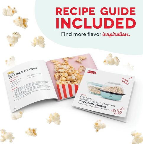 DASH SmartStore™ Stirring Popcorn Maker, 3QT Hot Oil Electric Popcorn Machine with Clear Bowl, 12 Cups - Aqua in Saudi Arabia