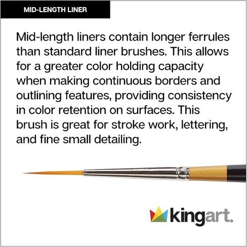 KINGART Premium Original Gold 9375-2 MID-LENGTH LINER Series Artist Brush, Golden Taklon Synthetic Hair, Short Handle, for Acrylic, Watercolor, Oil and Gouache Painting, Size 2 in Saudi Arabia