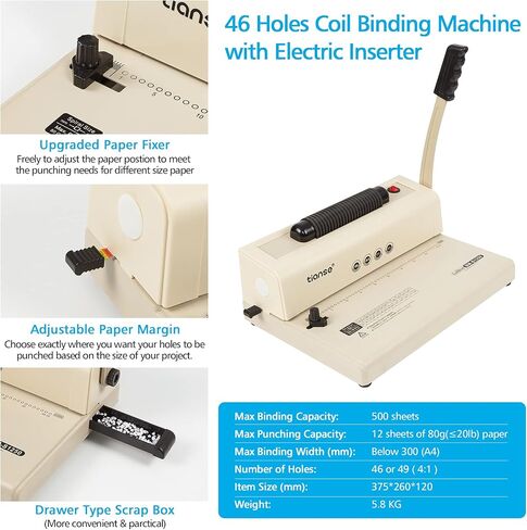 TIANSE Binding Machines, 21-Holes, 450 Sheets, Comb Bind Machine Book Maker with 100 PCS 3/8'' Comb Binder Spines Starter Kit, Comb Binding Machine for Letter Size, A4, A5 or Smaller Sizes in Saudi Arabia
