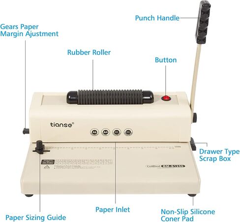 TIANSE Binding Machines, 21-Holes, 450 Sheets, Comb Bind Machine Book Maker with 100 PCS 3/8'' Comb Binder Spines Starter Kit, Comb Binding Machine for Letter Size, A4, A5 or Smaller Sizes in Saudi Arabia