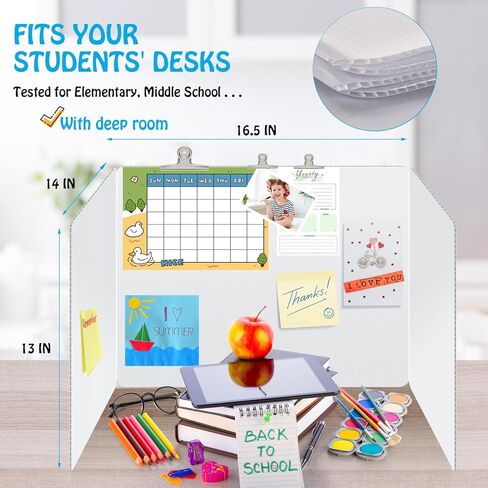 24 حزمة من أغطية الخصوصية البيضاء لمكاتب الطلاب - بلاستيك متين قابل للمسح - فواصل اختبار للفصل الدراسي - دروع خصوصية سهلة التنظيف لفواصل مكتب اختبار الطلاب - تتضمن ملصقات إضافية in Kuwait